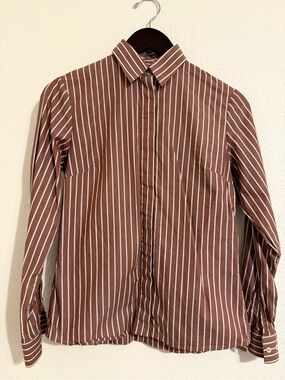 Women's Vintage Red Striped Button-Down Shirt (UK 6)